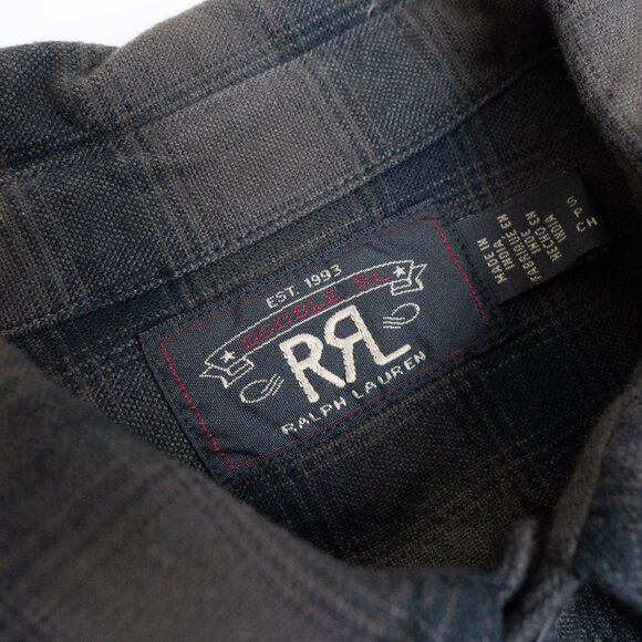 RRL Ralph Lauren Shirt Plaid Black Grey Plaid Western Workwear Button Up Small - Picture 4 of 14